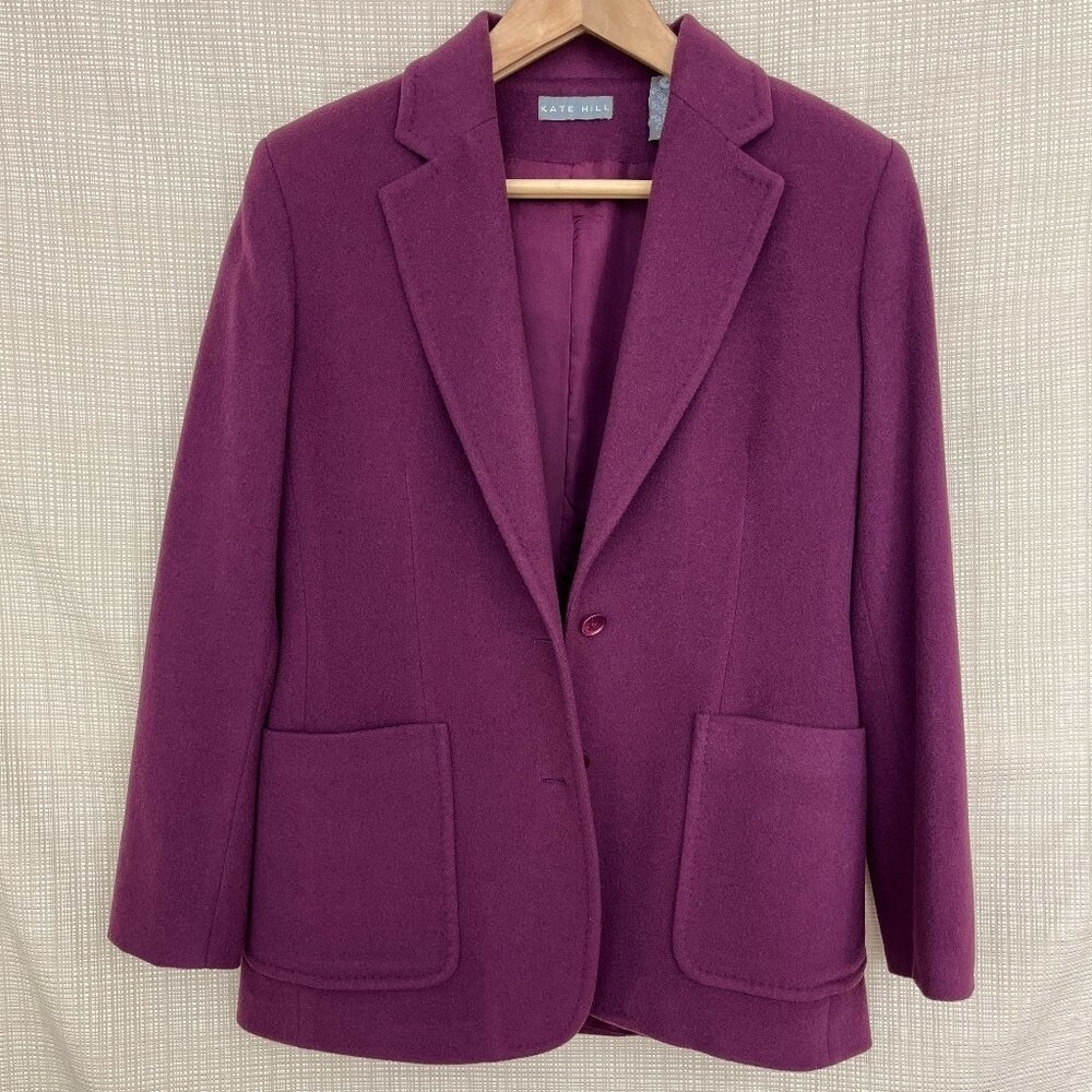 Vintage Cashmere & Wool Purple Longline Blazer Vintage Woolmark Plush Cozy Soft